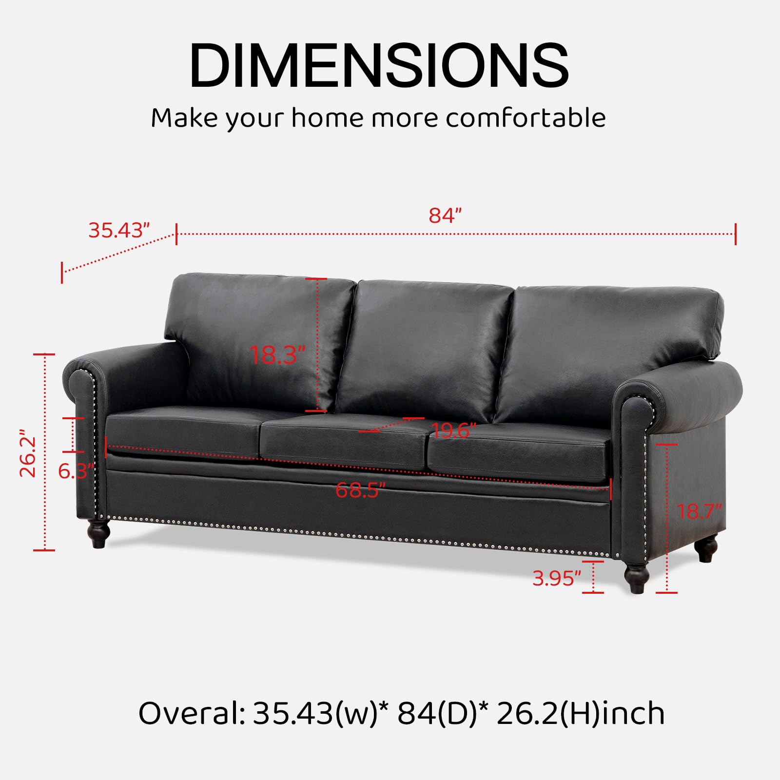 Amazon.com: 84'' Black Faux Leather 3-Seater Office Couch with